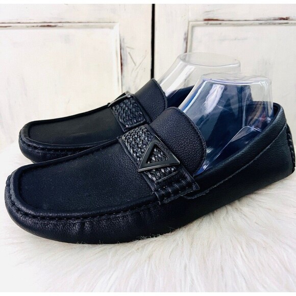 Guess Matilo Black Vegan Leather Driving Loafers Mens Dress Shoes Size 8M - Picture 1 of 8